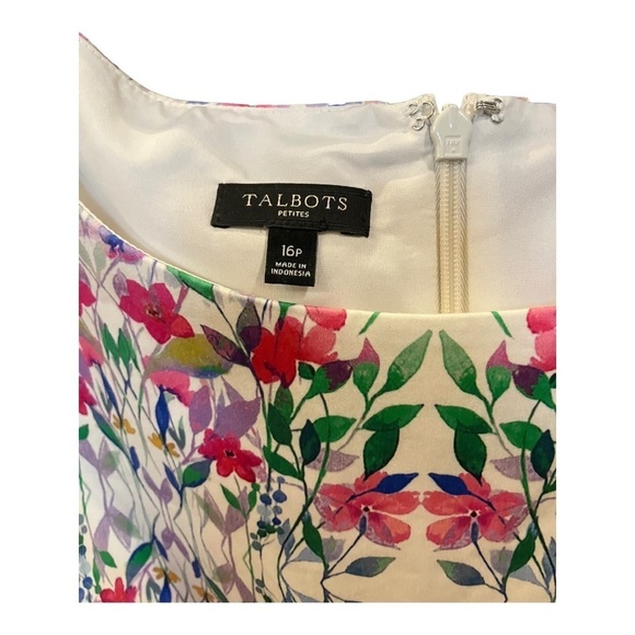 TALBOTS Floral Lined Cotton Sleeveless Dress Belt Pockets Sz 16P - Picture 3 of 11